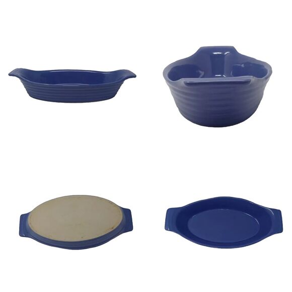 2 Au Gratin Casserole Serving Dishes Pink Blue Ribbed Small 11"L x 5.5" W x 2" H - Picture 3 of 9